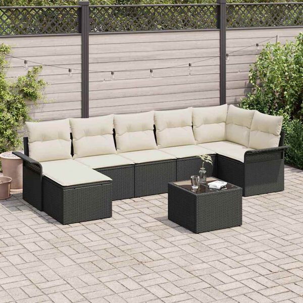 vidaXL Ensemble de canap&eacute; de jardin avec coussin 8 pcs Noir Poly rotin