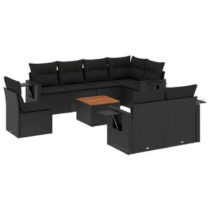 vidaXL Salon de jardin 9 pcs avec coussins noir r&eacute;sine tress&eacute;e