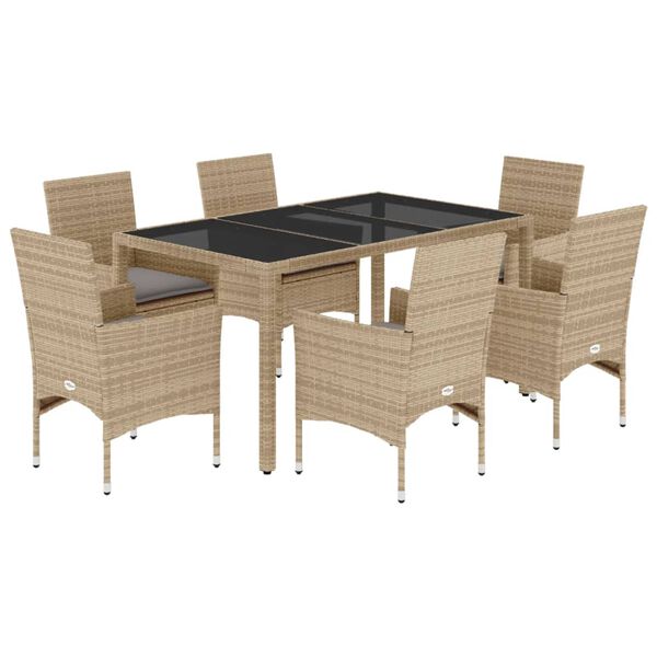vidaXL Ensemble &agrave; manger de jardin et coussins 7 pcs beige rotin verre