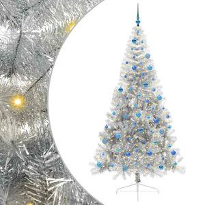 vidaXL Sapin de No&euml;l artificiel pr&eacute;-&eacute;clair&eacute; Argent 240 cm PET