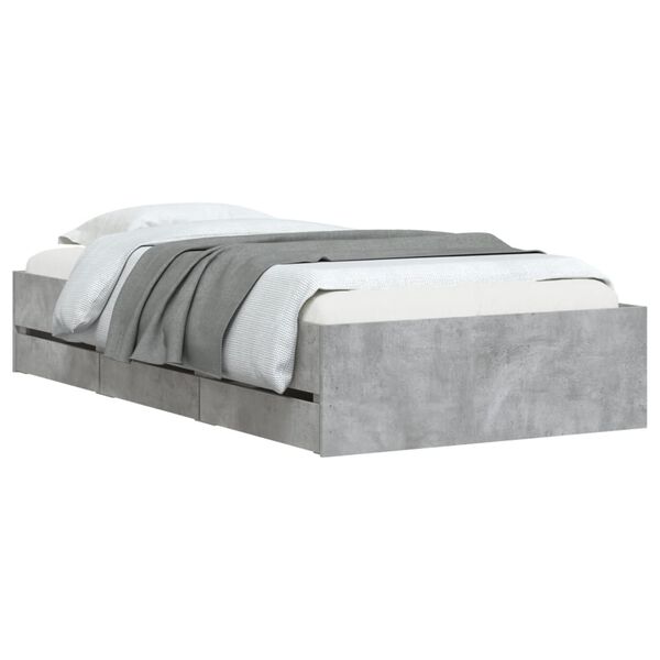 vidaXL Cadre de lit avec tiroirs sans matelas gris b&eacute;ton 75x190 cm