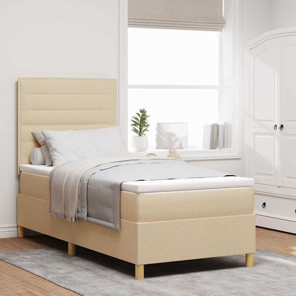 vidaXL Lit &agrave; ressort LED avec matelas Cr&egrave;me 100 x 200 cm tissu