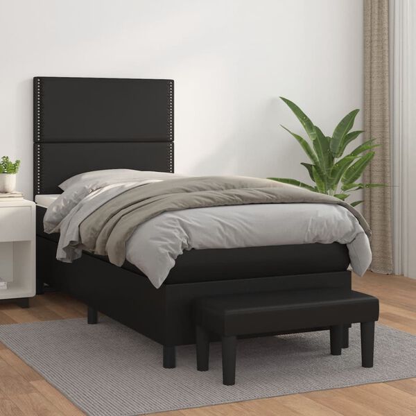 vidaXL Sommier &agrave; lattes de lit avec matelas Noir 90x200 cm Similicuir
