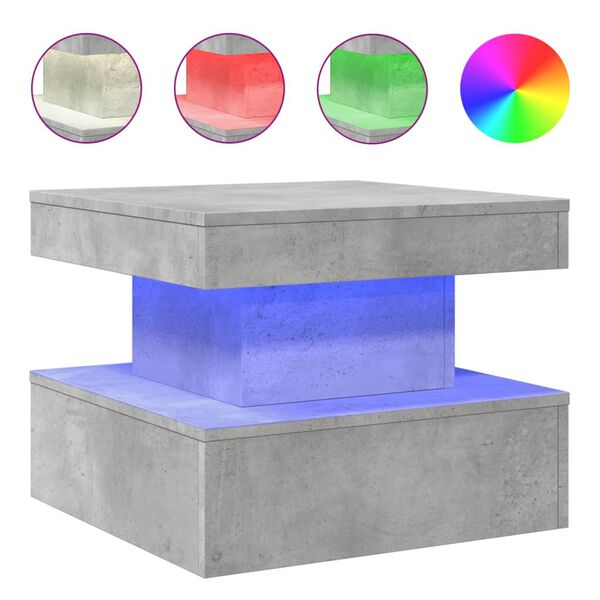 vidaXL Table basse avec lumières LED gris béton 50x50x40 cm