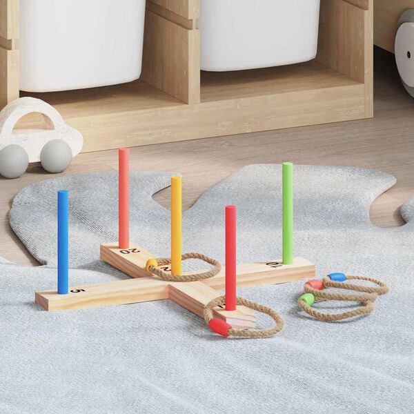 vidaXL Set de jeu de lancer d'anneaux Nature et Rouge 41 x 41 x 16 cm