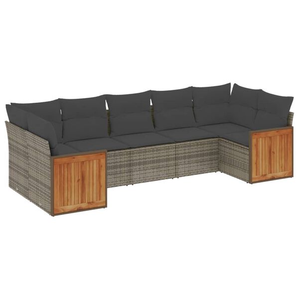 vidaXL Salon de jardin avec coussins 7 pcs gris résine tressée