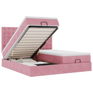 vidaXL Cadre de lit ottoman avec matelas rose 160x200 cm velours