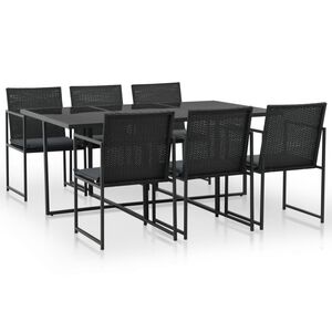vidaXL Ensemble &agrave; manger d'ext&eacute;rieur 7pcs coussins r&eacute;sine tress&eacute;e noir
