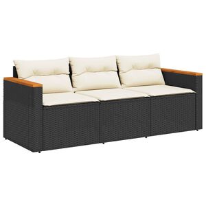 vidaXL Canap&eacute; de jardin avec coussins 3 places noir r&eacute;sine tress&eacute;e