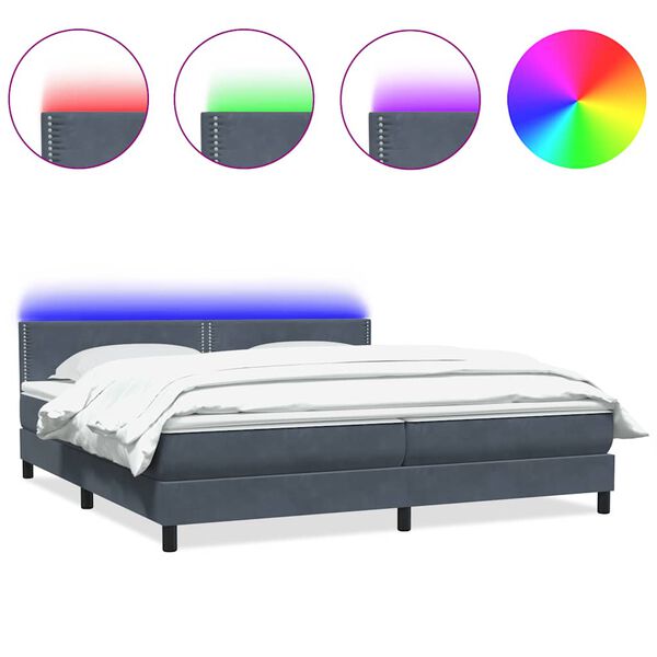 vidaXL Sommier &agrave; lattes de lit et matelas et LED gris fonc&eacute; 200x210cm velours