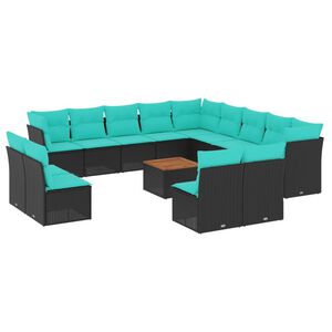 vidaXL Salon de jardin avec coussins 14 pcs noir r&eacute;sine tress&eacute;e