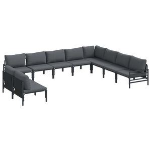 vidaXL Ensemble de canap&eacute; de jardin avec coussin 10 pcs Noir Acier