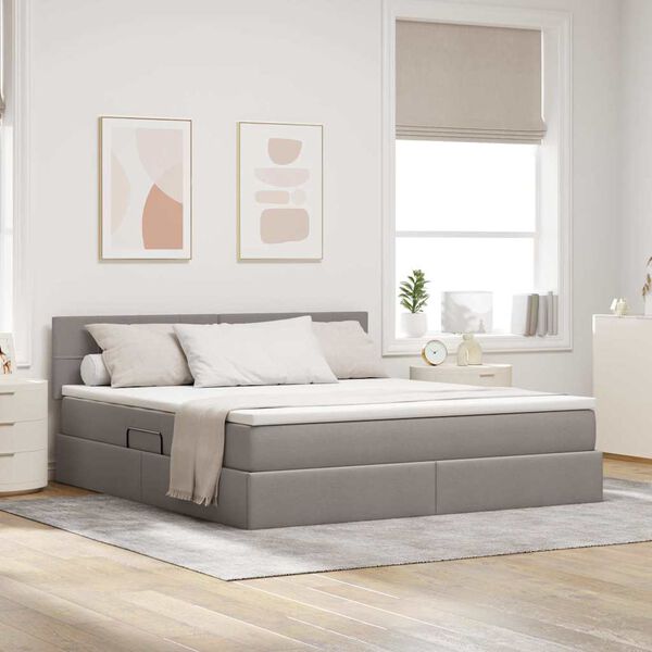 vidaXL Lit avec rangement et matelas avec matelas Taupe 180 x 200 cm