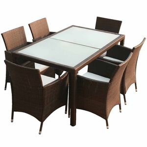 vidaXL Ensemble &agrave; manger d'ext&eacute;rieur 7 pcs et coussins R&eacute;sine tress&eacute;e