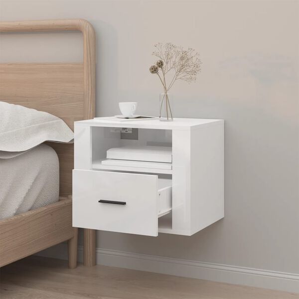 vidaXL Table de chevet murale Blanc brillant 50x36x40 cm
