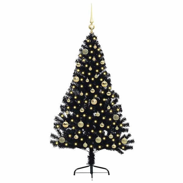 vidaXL Sapin de No&euml;l artificiel pr&eacute;-&eacute;clair&eacute; Noir 150 cm PVC
