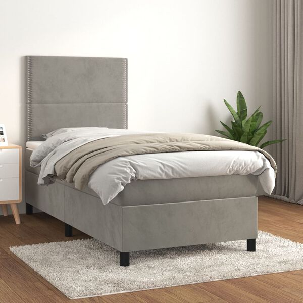 vidaXL Sommier &agrave; lattes de lit et matelas Gris clair 100x200cm Velours