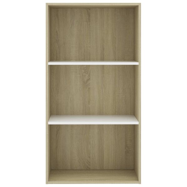 vidaXL Biblioth&egrave;que 3 niveaux Blanc et ch&ecirc;ne sonoma bois d&rsquo;ing&eacute;nierie