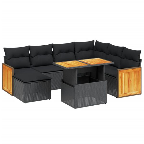 vidaXL Salon de jardin 8 pcs avec coussins noir r&eacute;sine tress&eacute;e