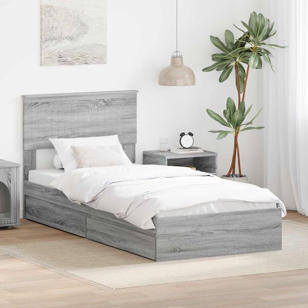 vidaXL Lit de Rangement Gris Sonoma 90 x 190 cm Bois d'ing&eacute;nierie