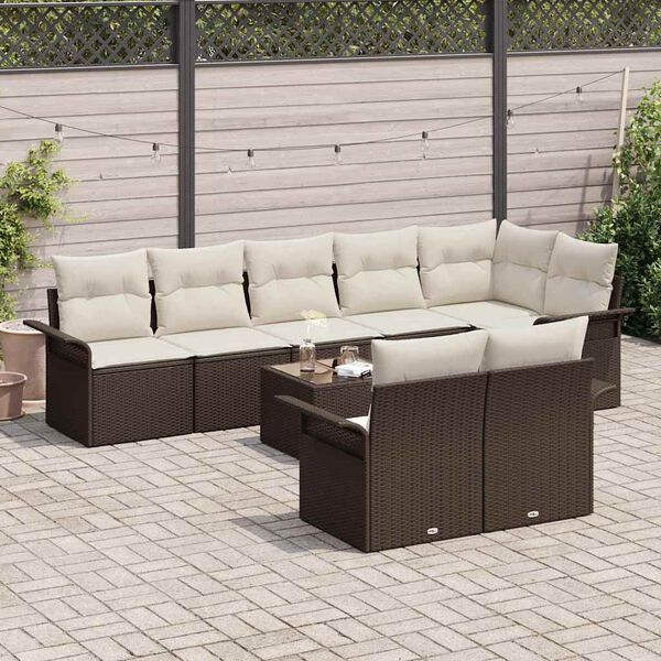 vidaXL Ensemble de canapé de jardin 9 pcs Marron Poly rotin
