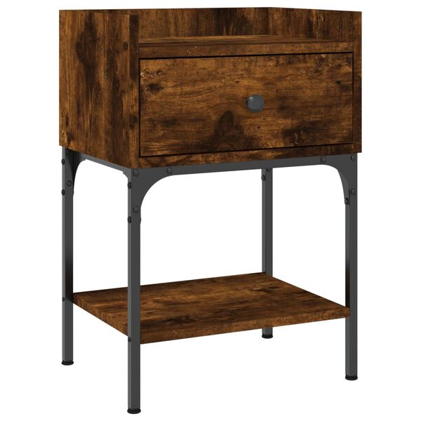 vidaXL Table de chevet ch&ecirc;ne fum&eacute; 40,5x31x60 cm bois d'ing&eacute;nierie