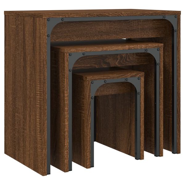 vidaXL Tables basses gigognes 3 pcs ch&ecirc;ne marron bois d'ing&eacute;nierie