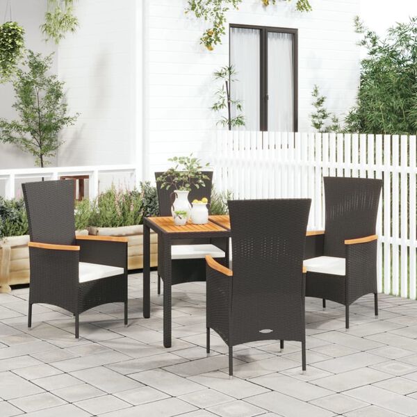 vidaXL Ensemble &agrave; manger de jardin coussins 5pcs Noir R&eacute;sine tress&eacute;e