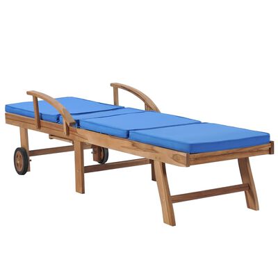 vidaXL Chaises longues avec coussins lot de 2 Bois de teck solide Bleu