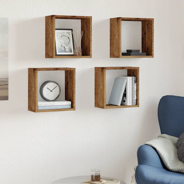 vidaXL &Eacute;tag&egrave;res cube murales 4 pcs vieux bois 30x15x30 cm