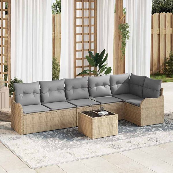 vidaXL Ensemble de canap&eacute; de jardin 7 pcs Beige polyrotin