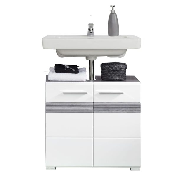Trendteam Meuble sous vasque Set-One blanc et argent&eacute; fum&eacute;