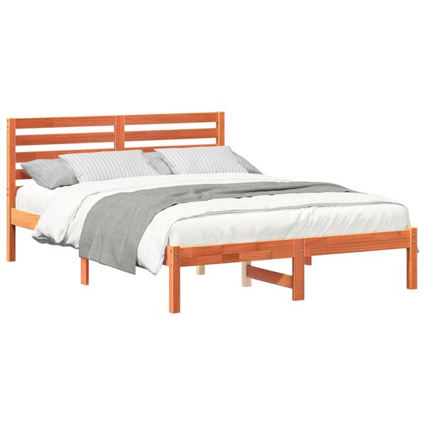 vidaXL Cadre de lit avec t&ecirc;te de lit Brun cire 120 x 200 cm Pin massif