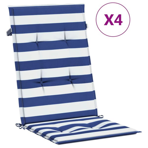 vidaXL Coussins de chaise &agrave; dossier haut lot de 4 rayures bleu/blanc