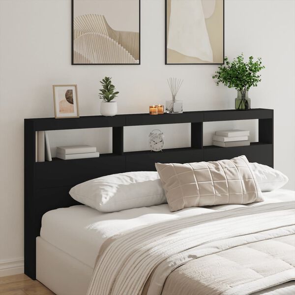 vidaXL Armoire t&ecirc;te de lit avec LED noir 200x17x102 cm