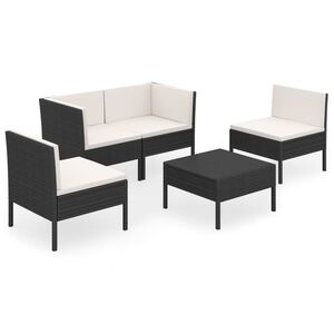 vidaXL Salon de jardin 5 pcs avec coussins r&eacute;sine tress&eacute;e noir