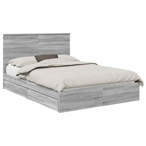 vidaXL Lit de Rangement Gris Sonoma 140 x 200 cm Bois d'ing&eacute;nierie