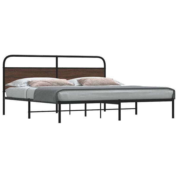 vidaXL Cadre de lit en m&eacute;tal sans matelas ch&ecirc;ne marron 200x200 cm