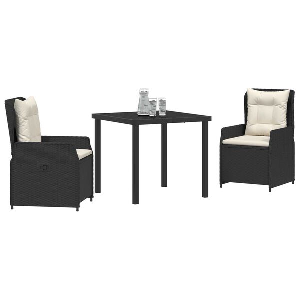 vidaXL Ensemble de salle &agrave; manger pour jardin 3 pcs Noir polyrotin