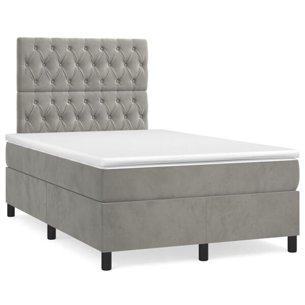 vidaXL Sommier &agrave; lattes de lit et matelas Gris clair 120x200cm Velours