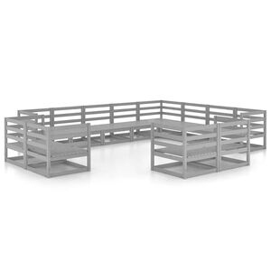 vidaXL Salon de jardin 12 pcs gris bois de pin massif