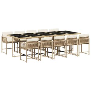 vidaXL Ensemble &agrave; manger de jardin et coussins 11 pcs beige poly rotin