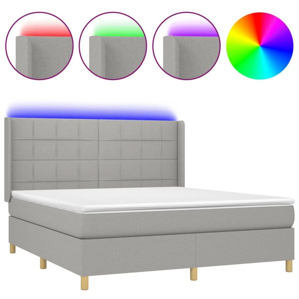 vidaXL Sommier &agrave; lattes de lit matelas LED Gris clair 180x200 cm Tissu