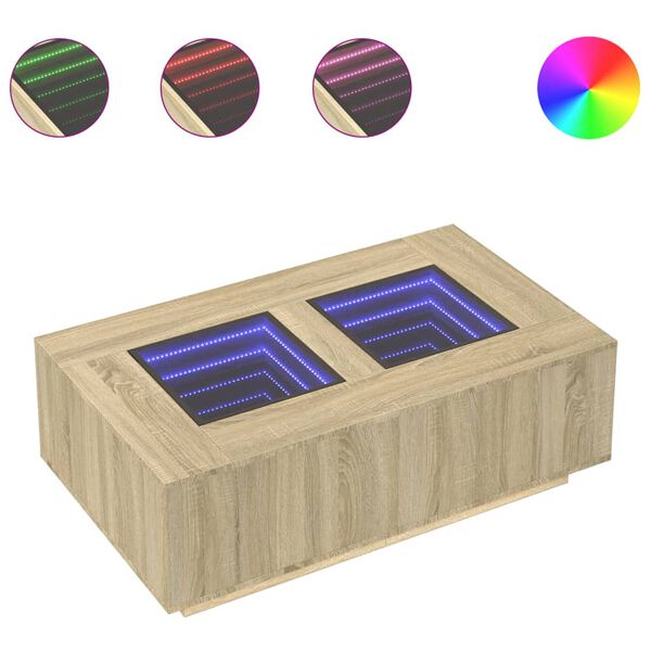 vidaXL Table basse avec LED infini ch&ecirc;ne sonoma 116x69x40 cm