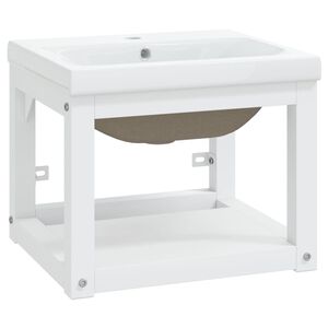 vidaXL Cadre de lavabo de salle de bain vasque &agrave; encastrer Blanc Fer