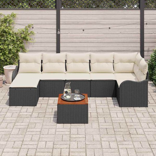 vidaXL Ensemble de canap&eacute; de jardin avec coussin 8 pcs Noir polyrotin