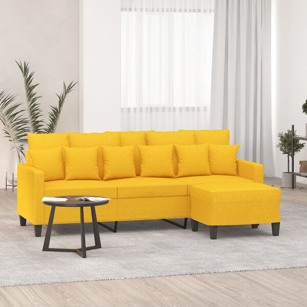 vidaXL Canap&eacute; &agrave; 3 places avec repose-pieds Jaune clair 180 cm Tissu