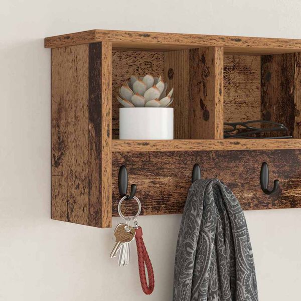 vidaXL Porte-manteau mural avec &eacute;tag&egrave;re Bois ancien 75 x 16 x 26 cm