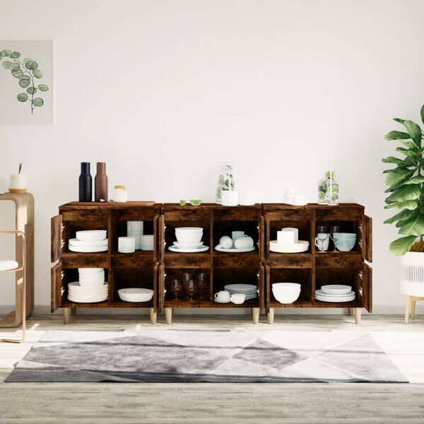 vidaXL Buffets 3 pcs ch&ecirc;ne fum&eacute; 60x35x70 cm bois d'ing&eacute;nierie