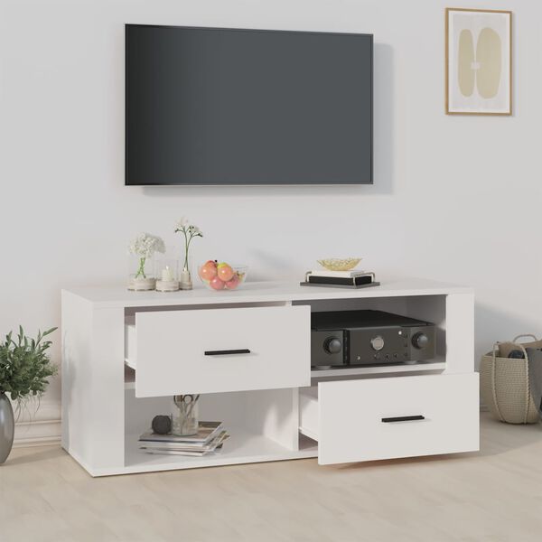 vidaXL Meuble TV Blanc 100x35x40 cm Bois d'ing&eacute;nierie